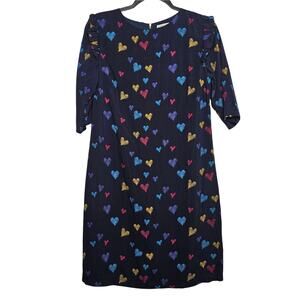 Modcloth Sugarhill Boutique Love Me Doodle Heart Print Shift Dress Sz 2 Kidcore